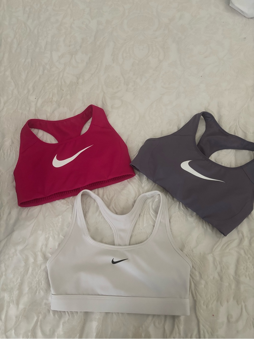 Nike Women's Racerback Sports Bras - Pink, Purple/Gray, White Lot of 3